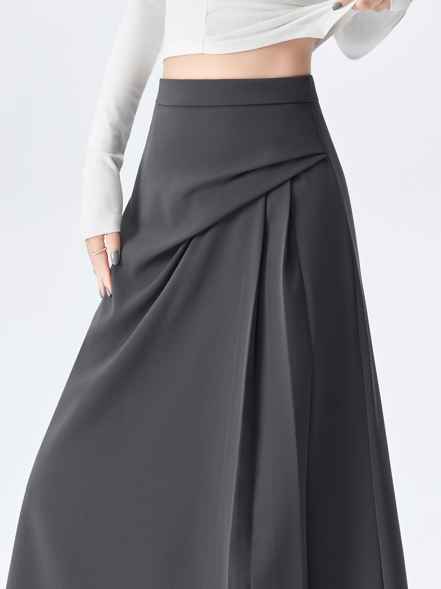 

Asymmetric Pleated Suit Skirt Women's High Waist A-Line Skirt Korean Sle Commute Resistant Deformation Daily Wear