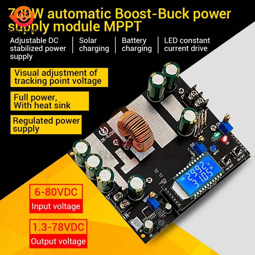 ZK-SJ30 700W Buck Converter CC CV Power Supply Module DC 6-80V to 1.3-78V 30A Adjustable Voltage Regulator Voltmeter Step-Down