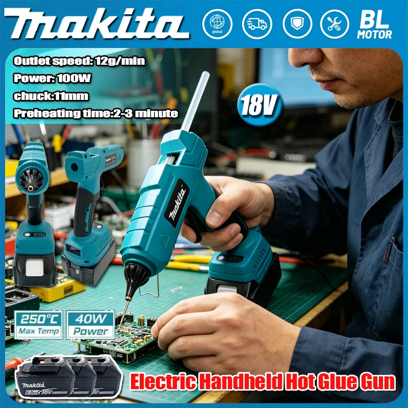 

Беспроводной электрический ручной клеевой пистолет Makita 2026 для ремонта и DIY, термопистолет для сварки, с насадкой против ожогов, для 20В