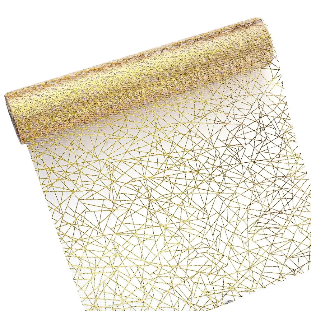 Mesh Glitter Metallic Table Runner Bronzing Chaotic Pattern Glitter Table Runner Rectangle Shimmery Surface Table Cloths Runner