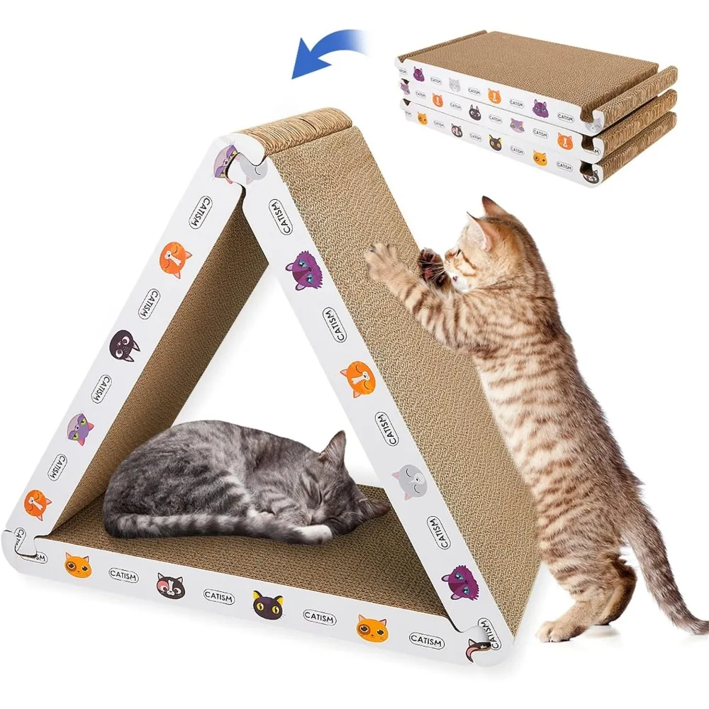 Foldable Triangle Scratch Board Six Sides Durable Recyclable Cardboard Vertical Pack Three