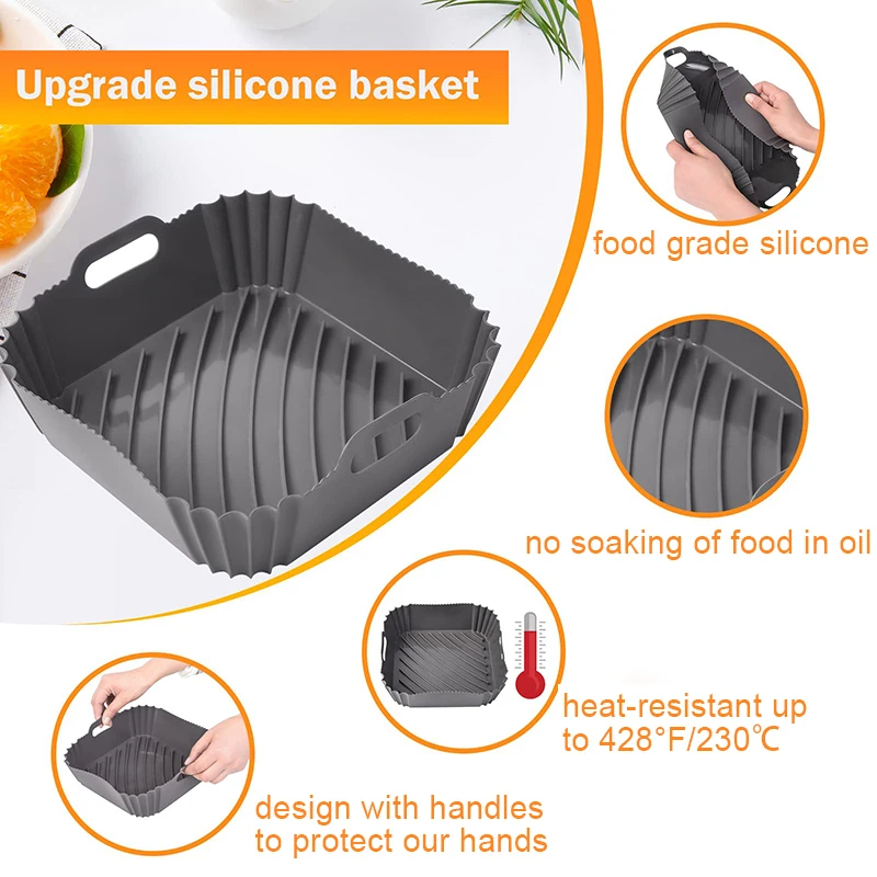 Air Fryer Silicone Basket Pot Square Non-stick Airfryer Baking Liner Mat Reusable Oven Tray Mold Kitchen Cooking Accessories