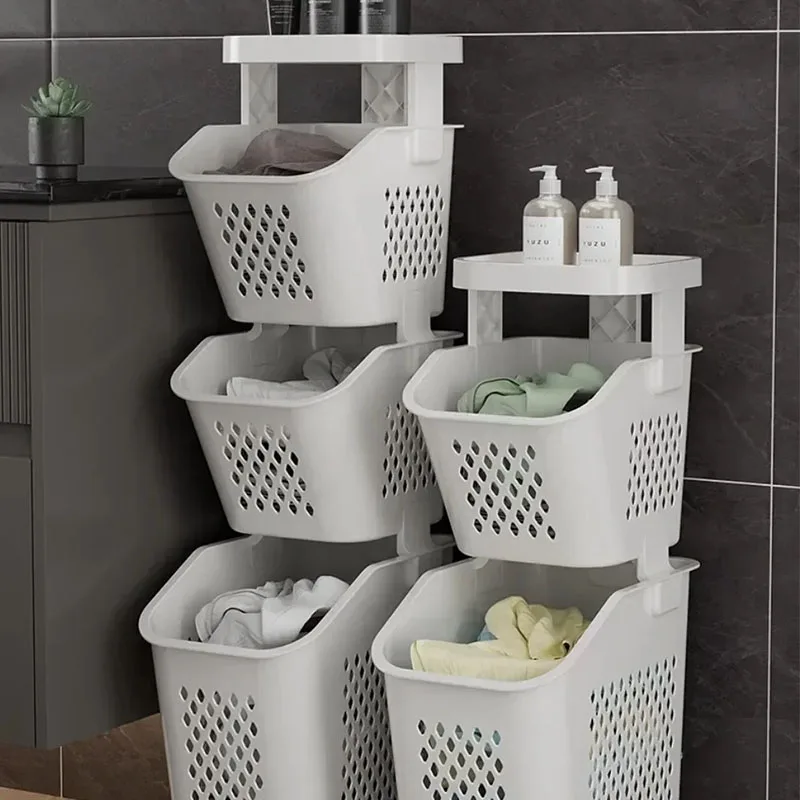 Laundry Storage Basket Multilayer Dirty Clothes Hamper Laundry Trolley With Wheels For Daily Household Bathroom Bedroom Supplies