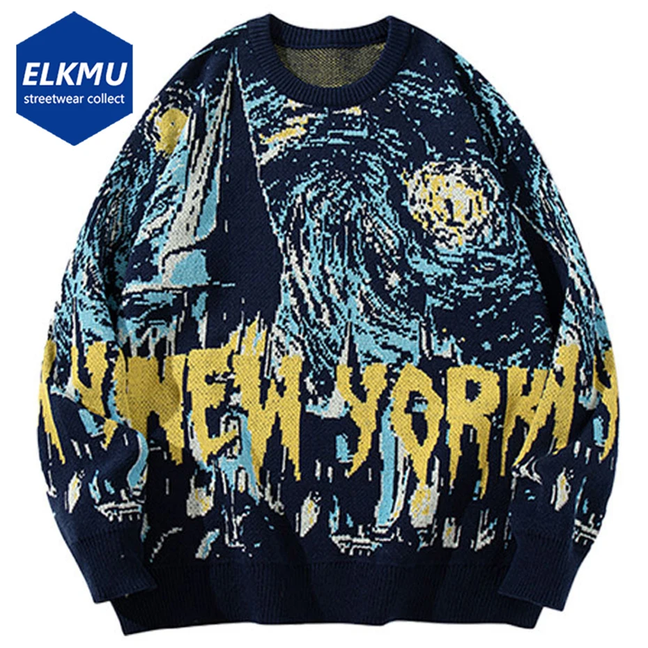 

Streetwear Harajuku Oversized Men Sweaters Vintage Y2K Pullover Knit Jumper Casual Loose Sweater Knitwear