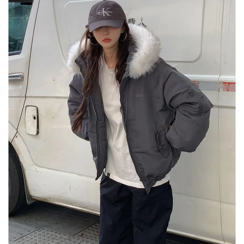 2026 Winter New Women American Retro Hooded Thick Coat Korean‑Inspired High‑End Aesthetic Loose Warm Winter Outerwear