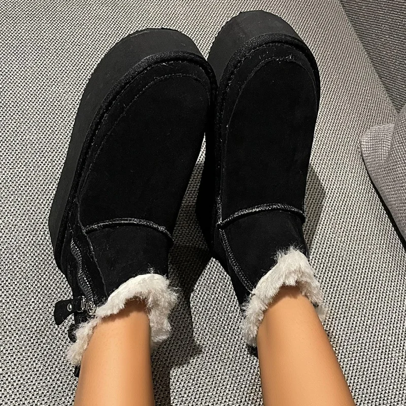 Flats Platform Women Snow stivaletti Suede Winter New Short Plush Warm Shoes 2025 Fashion Cozy Outdoor Walking Motorcycle Botas