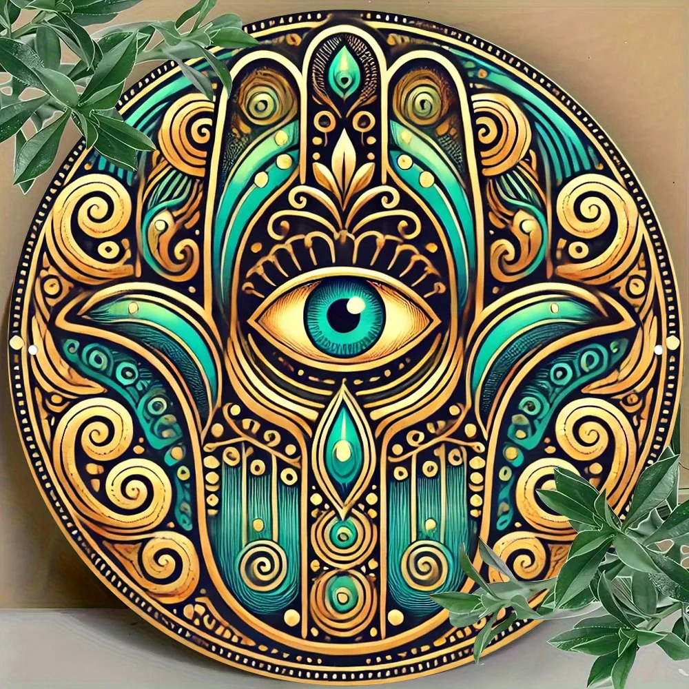 CIFBUY Vintage Aluminum Wall Art Waterproof Durable For Home Office Bar Indoor Outdoor Hamsa Hand Decor Sign