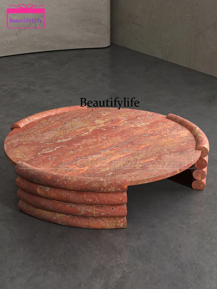 a55 Italian minimalist natural Roman cave stone round coffee table villa home high sense, stone coffee table
