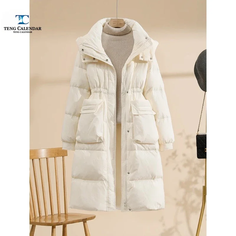 Winter Down Jacket, Medium To Long Loose and Casual, Hooded Warm White Duck Down Jacket, 2024 New Women's Item