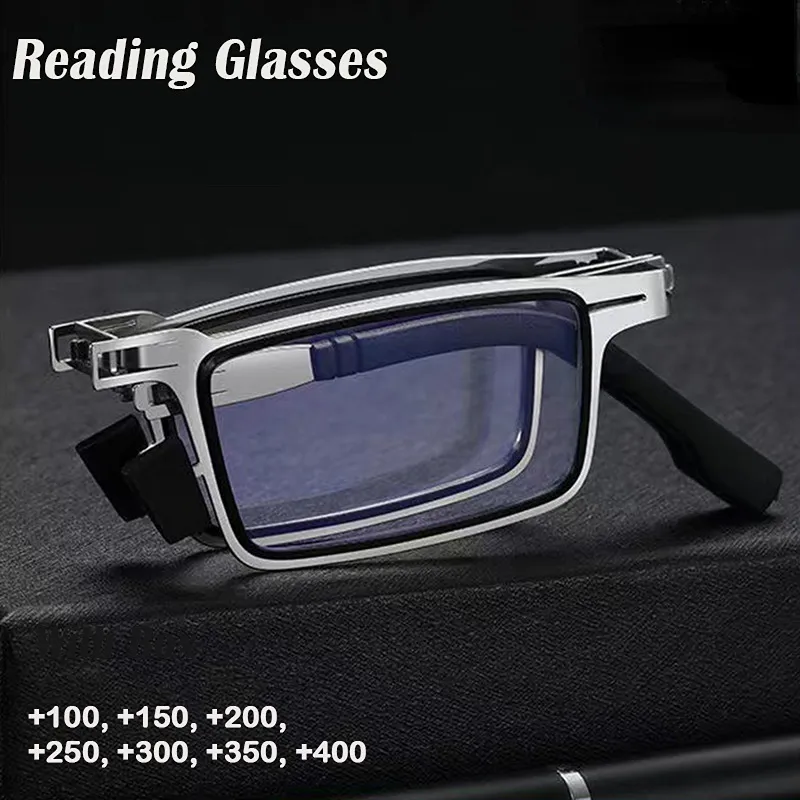 Óculos de leitura portáteis dobráveis inteligentes, bloqueio de luz azul para homens, óculos redondos e quadrados para homens mais velhos, dioptrias Presbiopia
