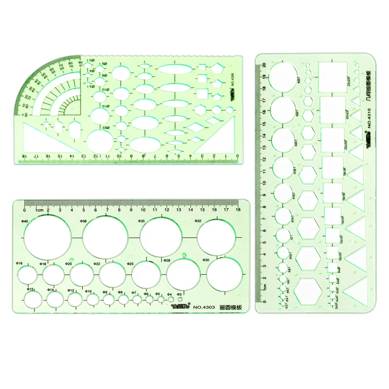 3PCS Circle Template Measurement Geometry Ruler Geometric Drawing Template Ruler Scale Drawing Shape Office and School Building