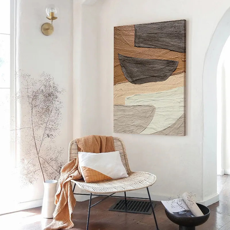 Living room hand painted oil painting wabi sabi wind dining room painting 4