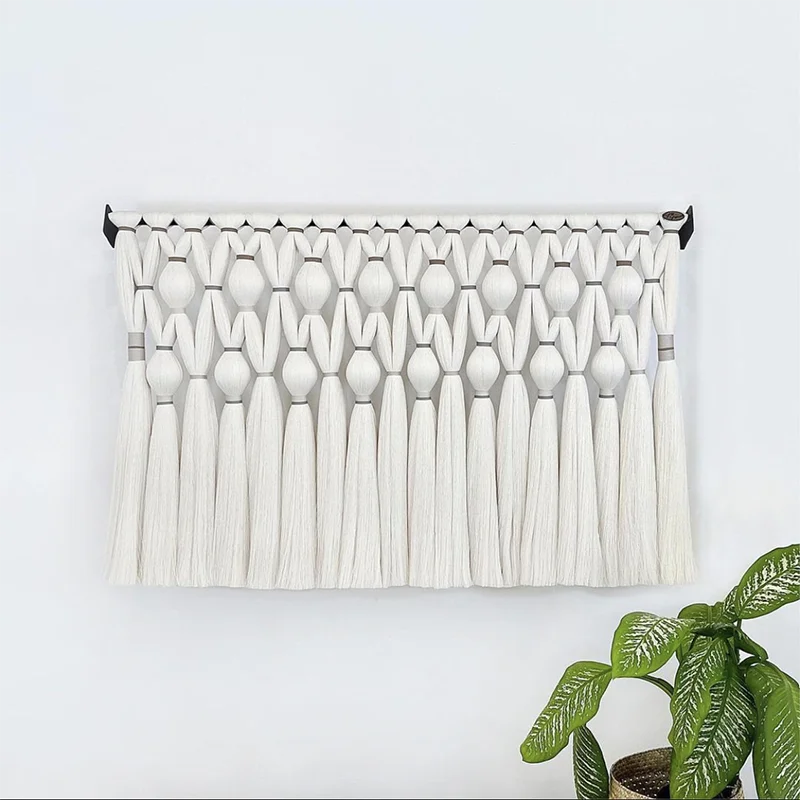 

Luxury Macrame Tassel Backdrop Handmade Cotton Rope Ball Wall Hanging Decor for Wedding Party Hotel Lobby Living Room