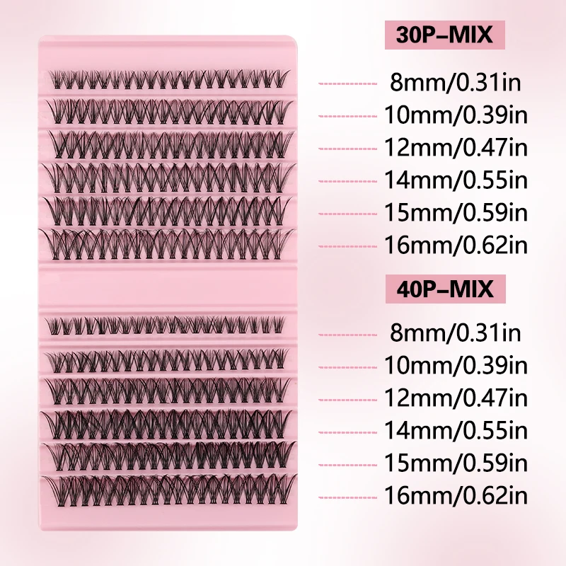 240pcs Individual Lash Clusters Large Capacity 30P 40P D Curl Mixed Length 8-16mm DIY Natural Soft Reusable False Eyelash