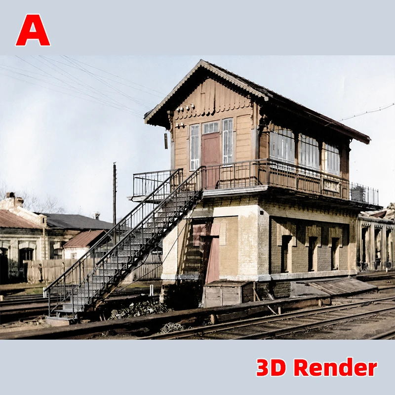 1/35 Modellbausatz Miniatur-Diorama Architektonisches Gebäude Hausmodell Eisenbahn unbemalt 19. Jahrhundert Bahnhof Wartehalle DIY – Detail 8