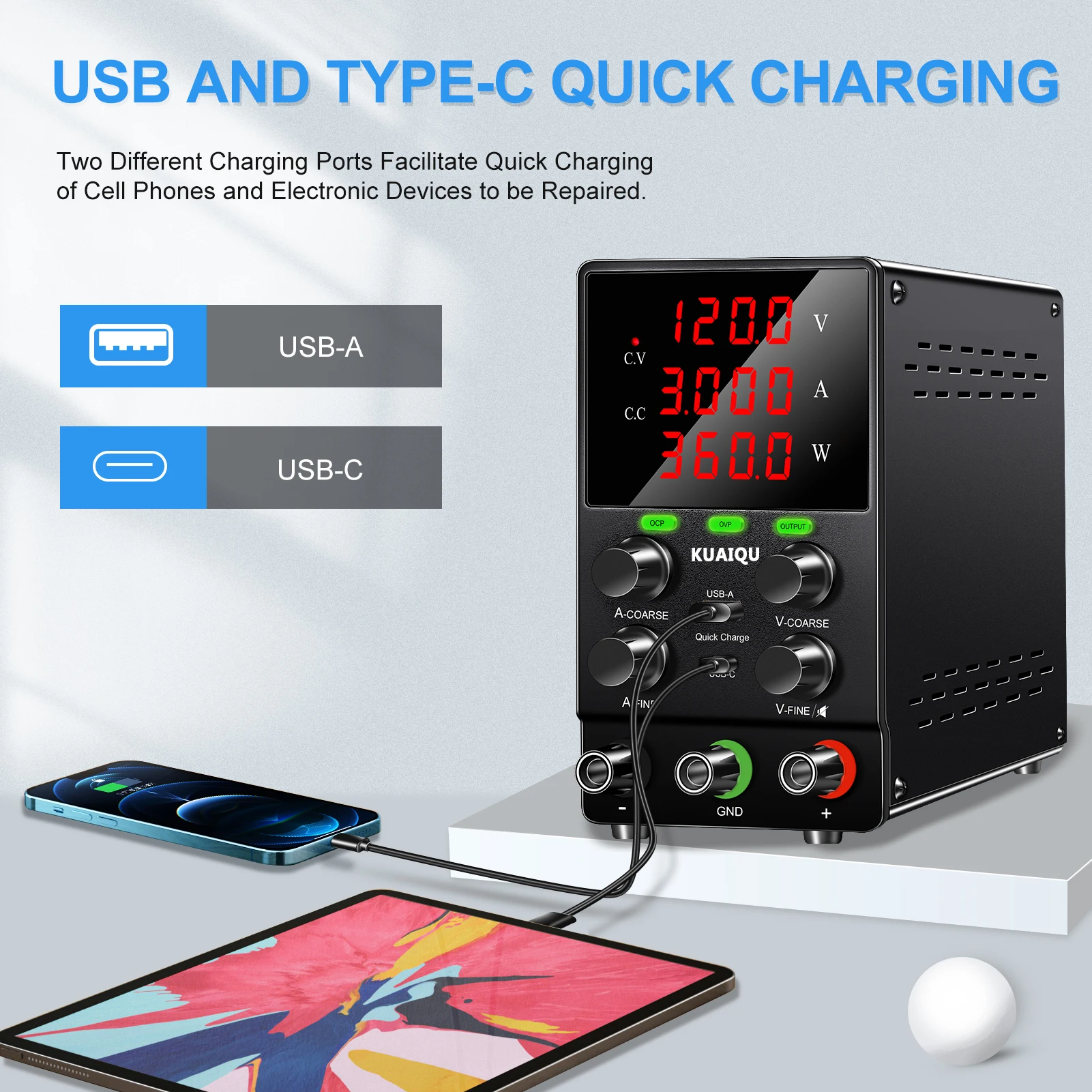 SPS1203S DC Bench Power Supply 120V 3A USB Source 18W Lead Battery Recharge 24V 48V 72V Electronic Devices Repairing