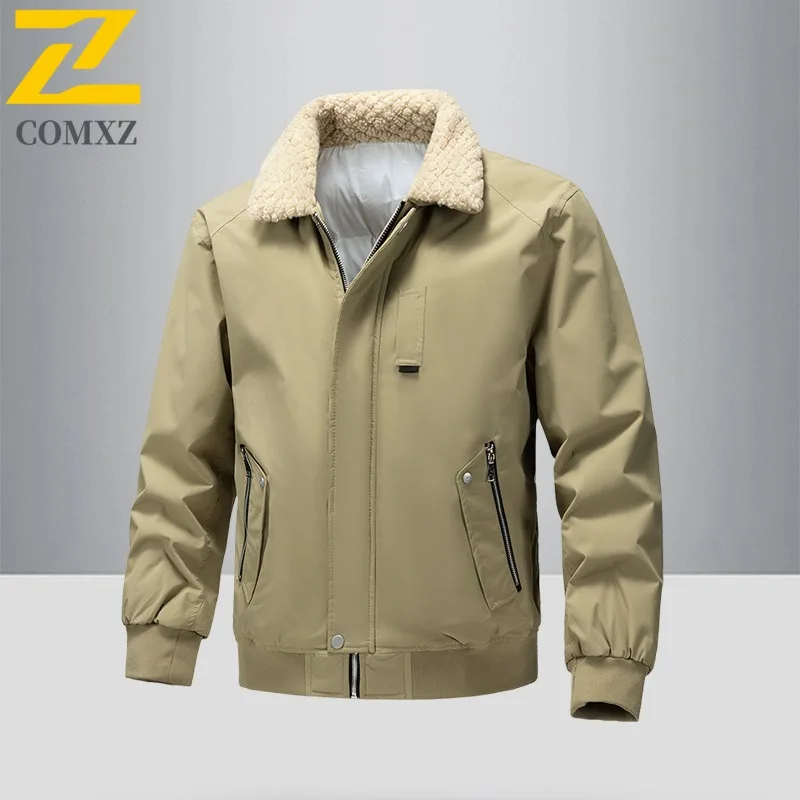 

COMXZ Men's Lamb Wool Jacket Thickened Style Ski Trip Warm Snow Adventure Winter Jacket Street Look High Quality Padding Coat