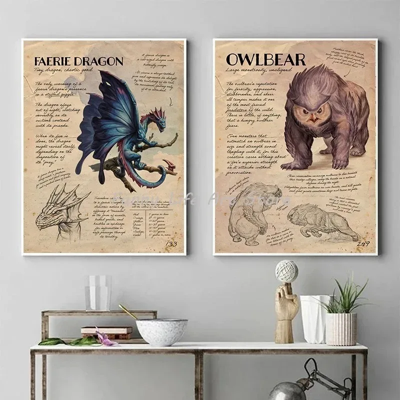D&D Monster Manual Movie Game Dungeons & Dragons Posters and Prints Canvas Printing Wall Art Picture for Gaming Room Decor Gift