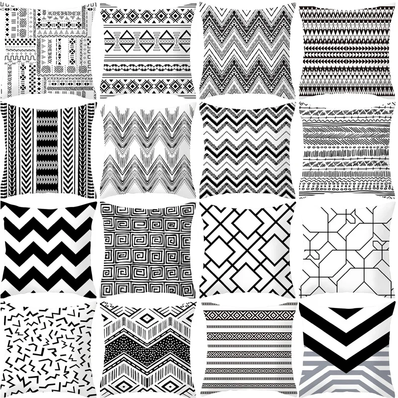 

Geometric Black and White Pattern Cushion Cover 45x45 Living Room Decoration Square Pillowcase Couch Cushion Cover Pillow Covers