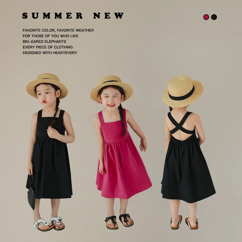 

Girls Suspender Dress New Summer Style Children's Solid Color Thin Pure Cotton Suspender Dress