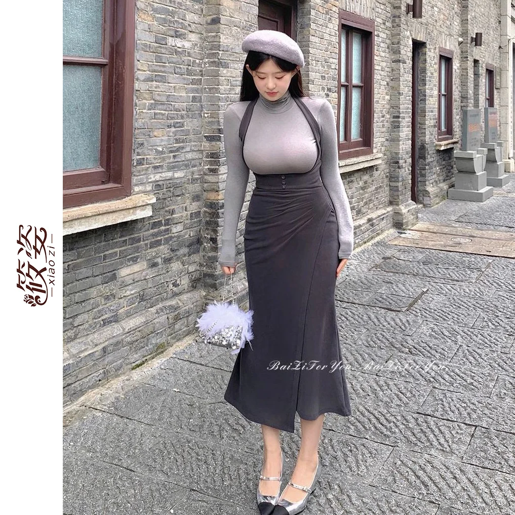 

Suit with High Sense Waist Strap Dress New Style Hip Fishtail Hot Girl Faldas Fashion Clothes for Women Skirts