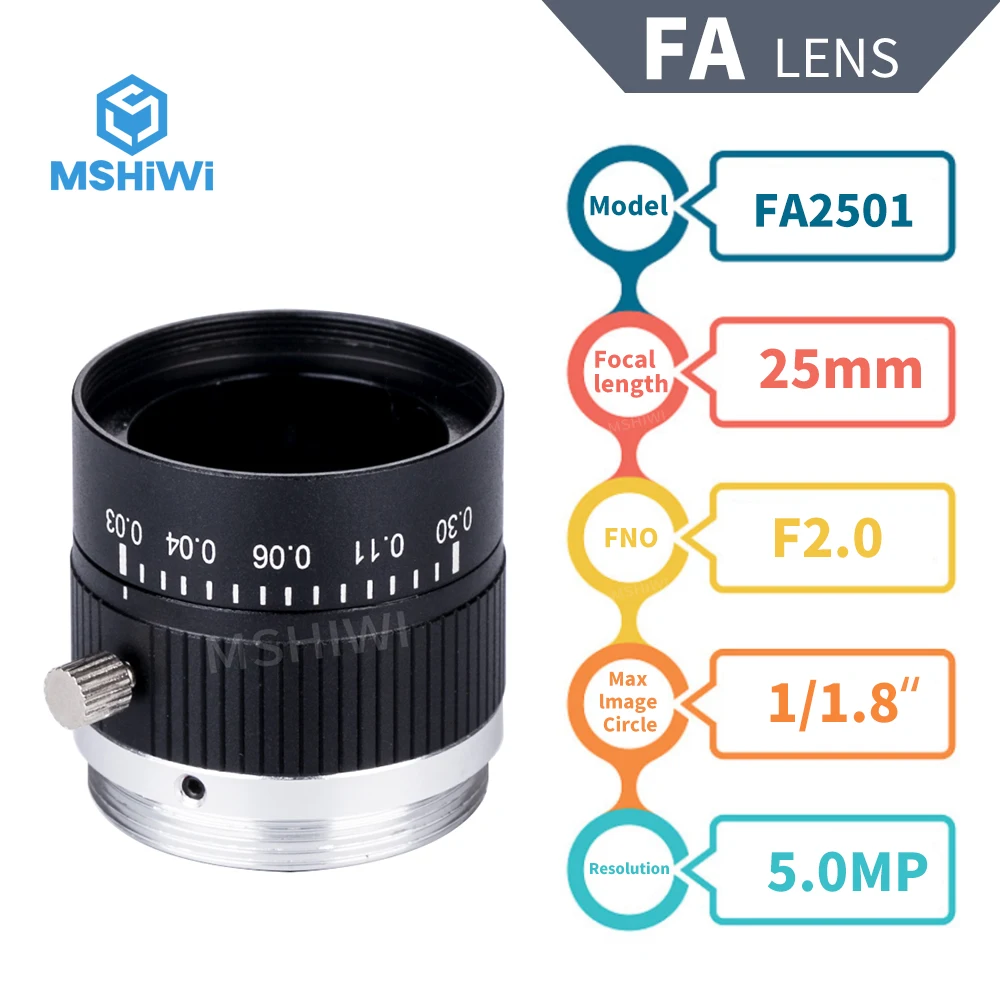 Imagem -05 - Lente Focal Fixa 12 16 25 35 50 75 mm fa Lente 5mp f2 1.8 Lente de Visão de Máquina C-monte para Inspeção Vigilância Industrial