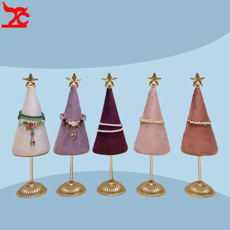 

Colorful Christmas Tree Shaped Jewelry Display Prop Top with Stars Bracelet Storage Holder for Exhibitor Counter Window Showcase