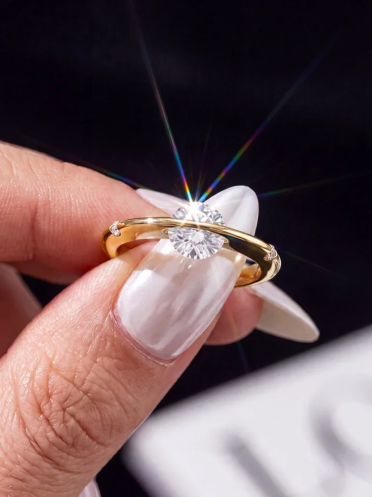 925 Sterling Silber Modischer Echter 1CT Moissanit Diamant Planeten-Umlaufring Verlobungsring für Frauen Geschenk Edler Schmuck – Detail 3