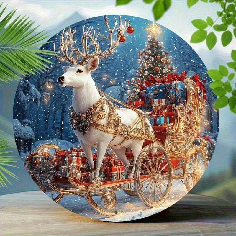 Wall Decor - Vintage Christmas Reindeer And Snow Carriage Gift, Snow Scene Retro Holiday Decoration for Home