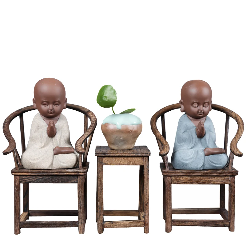 office store company home Desk bookshelf BEST ART statue- CHAN DAO Monk ceramics Porcelain Statue WITH MINI wooden armchair