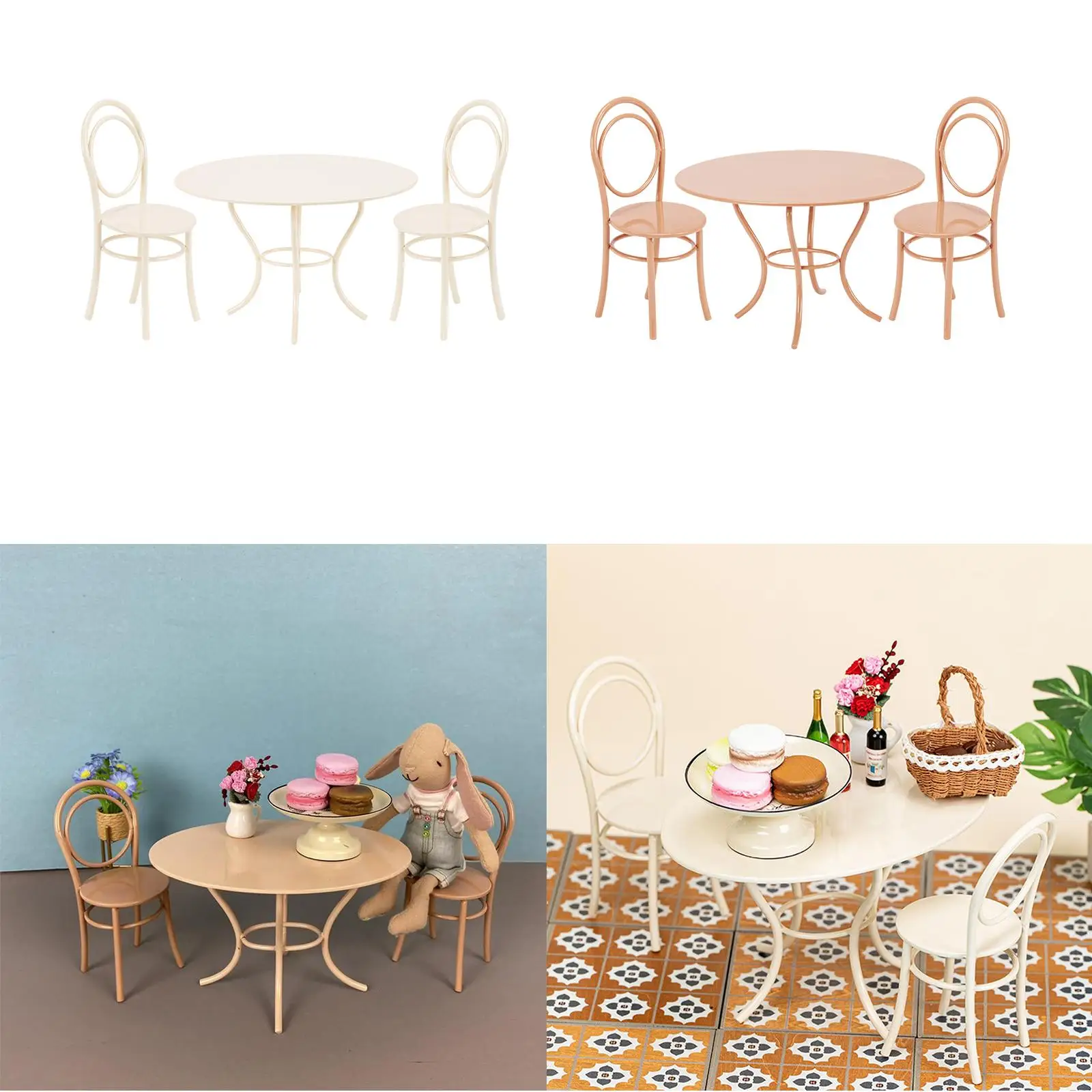 3x Dollhouse Miniature Table and Chairs Set 1/12 for Diorama Fairy Garden