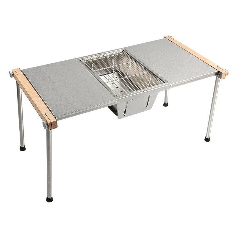 

Outdoor camping stainless steel folding picnic combination barbecue table barbecue grill firewood stove table