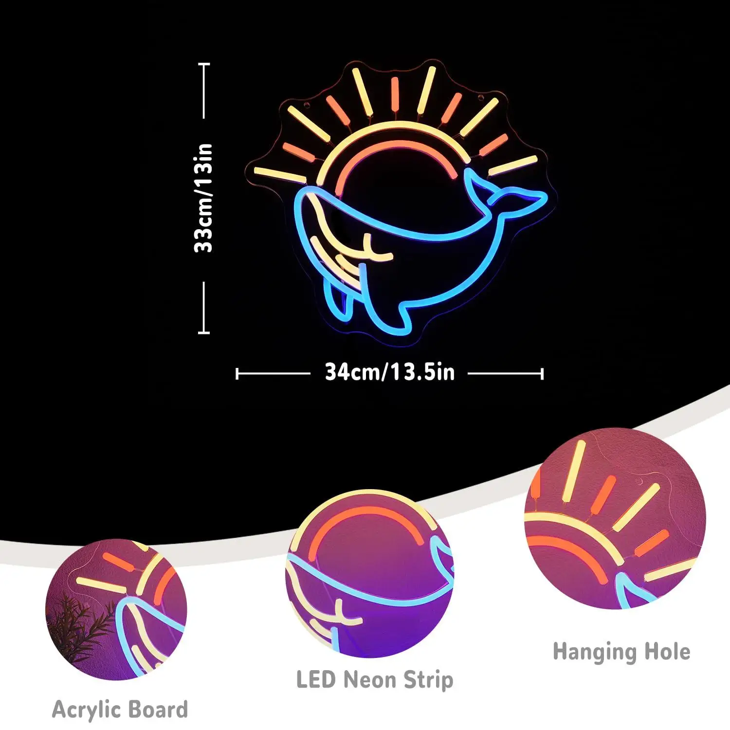 Whale Neon Sign Ocean Sunrise Sunset LED Neon Light for Bedroom Living Room Shop Kids Room Wall Art Decoration Wall Lights