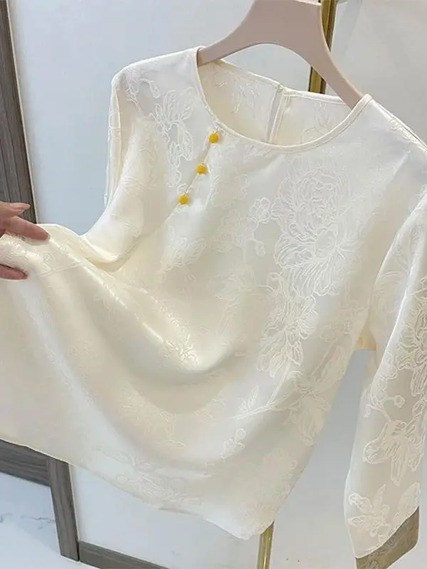 

Новая китайская женская толстовка с круглым вырезом, длинными рукавами, цветочной вышивкой и вставками, больших размеров, весенняя, винтажная, повседневная одежда