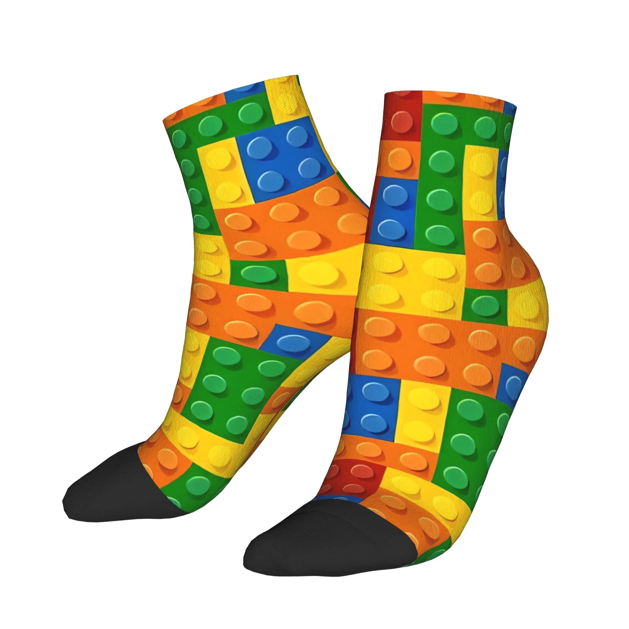 Classic Color Building Blocks Pattern Ankle Socks Men's Quality Harajuku Sock Summer Running Sports Non Slip Graphic Socks Gift
