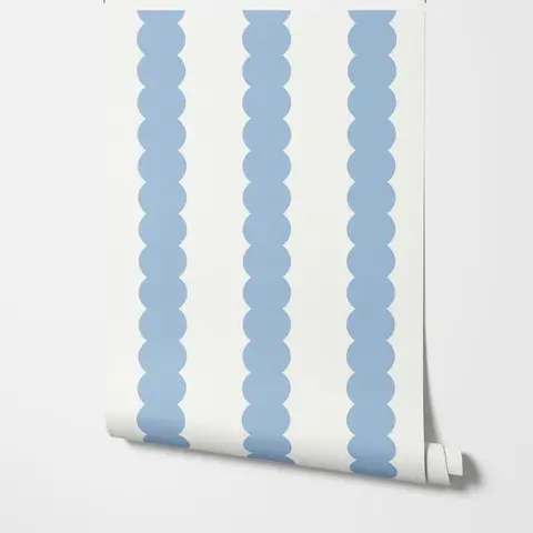 Blå abstrakta bubbellinjer, avtagbar tapet, pilgrimsmusslad randig blå modern väggmålning, traditionella avklistringspapper 8 best sales blå tapet - №3