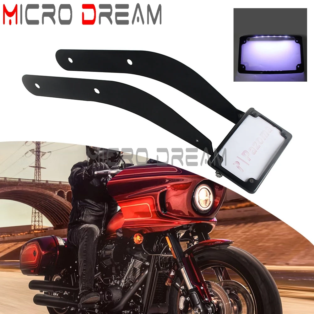 For Harley Softail Low Rider ST FXLRST S FXLRS 2020-2024 Motorcycle LED Curved License Plate Frame Rear Fender Tail Tidy Bracket