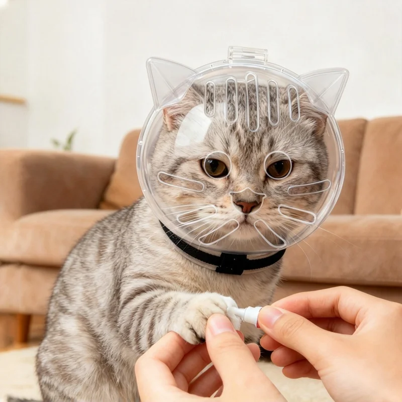 1Pc Breathable Sturdy Cat Head Cover Shaped Space Transparent Mask Anti-Bite Protective Helmet Pet Grooming Tool Nail Trimming