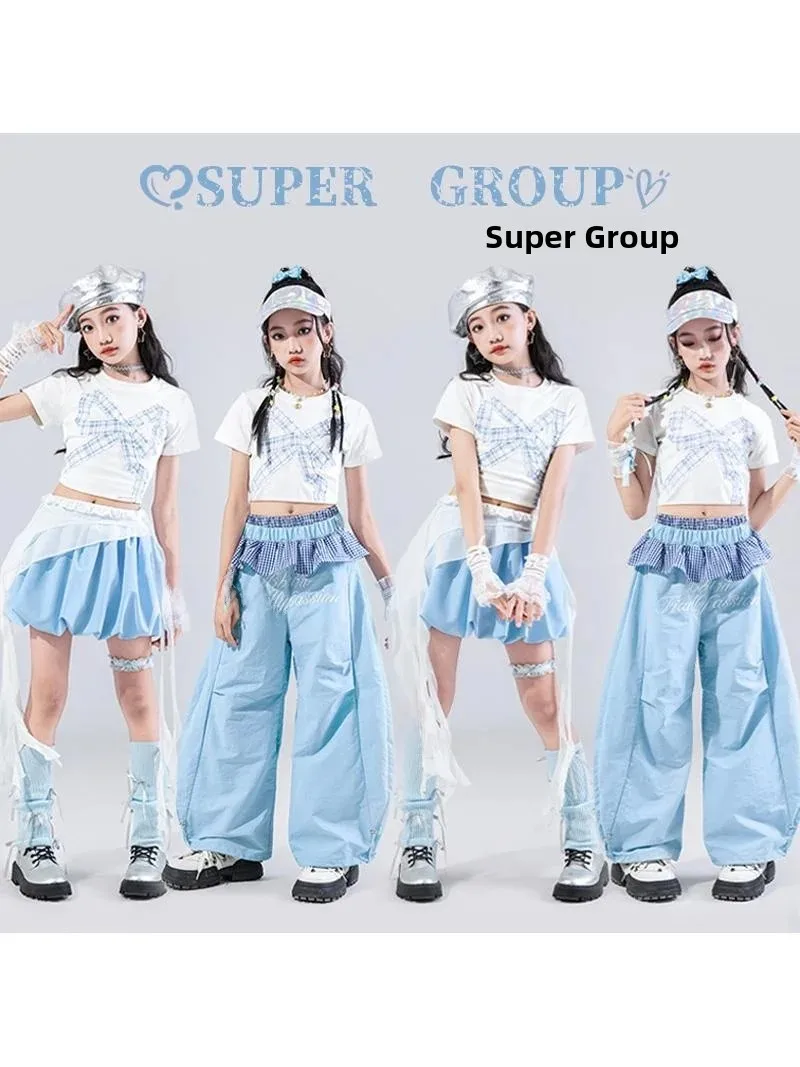 Fashionable Jazz Dance Outfit for Girls Child Performance Clothes Belly Show Street Dance Style Popular Stage Costume for Kids