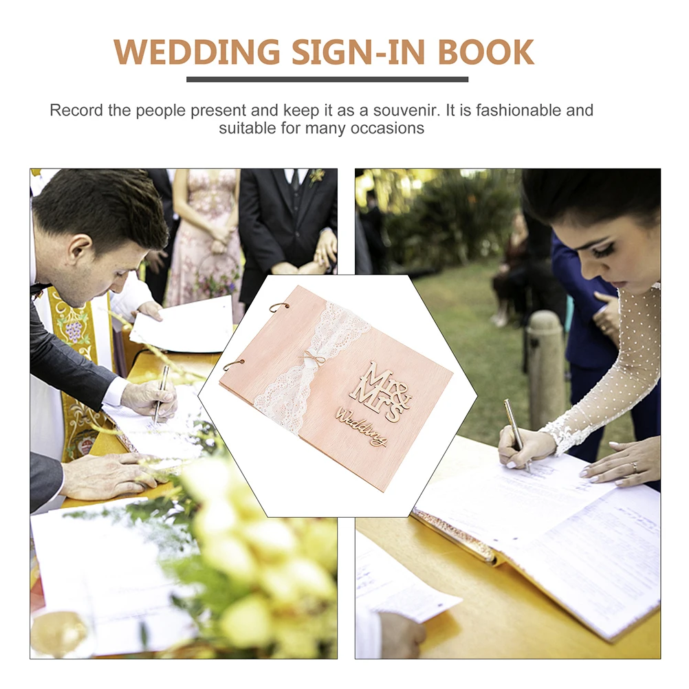 

2 Pcs Wooden Guest Book For Wedding Sign in Album for Party Guest Book Bridal Attendance Record Keepsake Vintage