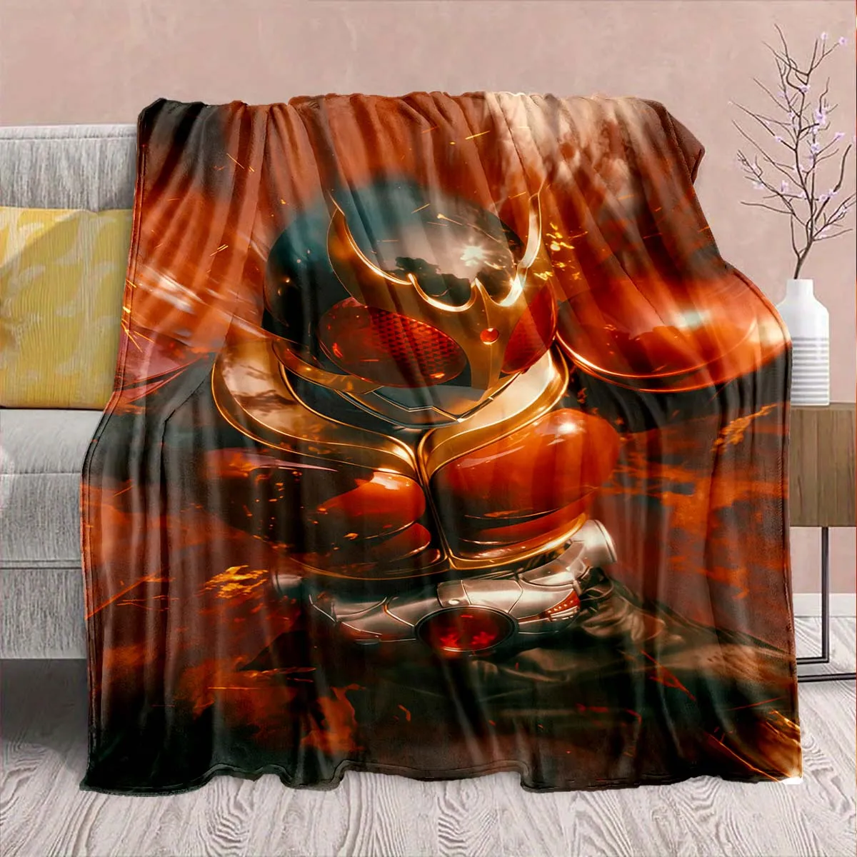 Kamen Rider Anime Flannel Blanket – Soft, Warm, Perfect for Sofas, Bedding, Camping, Travel, Office, and Home Decor – QJY