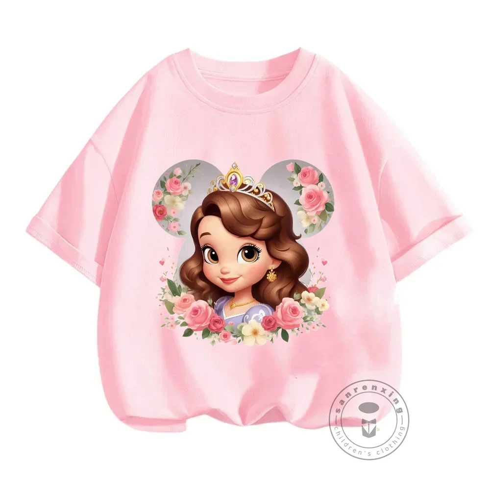 Princess Sofia the First Clothing Round Neck Short Sleeved T-shirt Boys and Girls Street Fashion Cute Top Summer Childrens Top