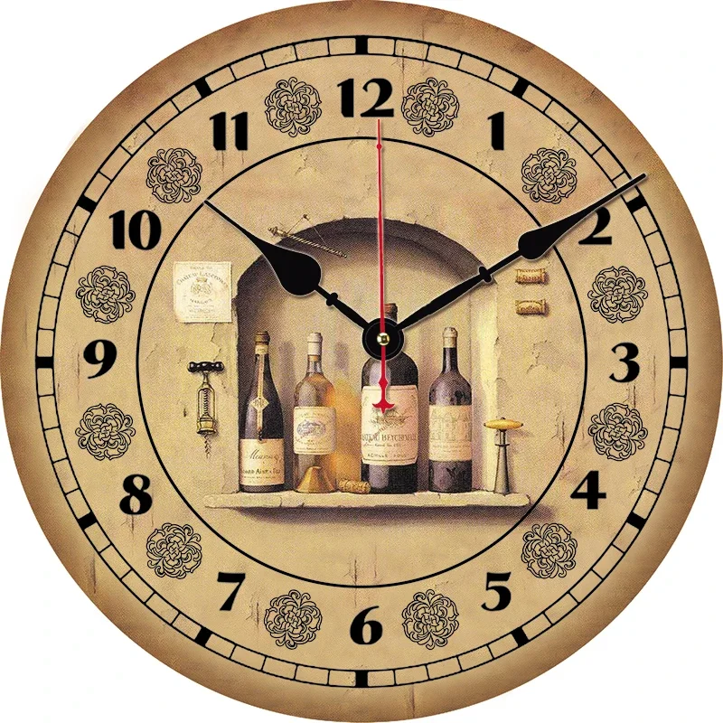 

Vintage Wine Kitchen Round Wall Clock Large Dinning Restaurant Cafe Decorative Wall Clock Silent Non-Ticking Nice For Gift