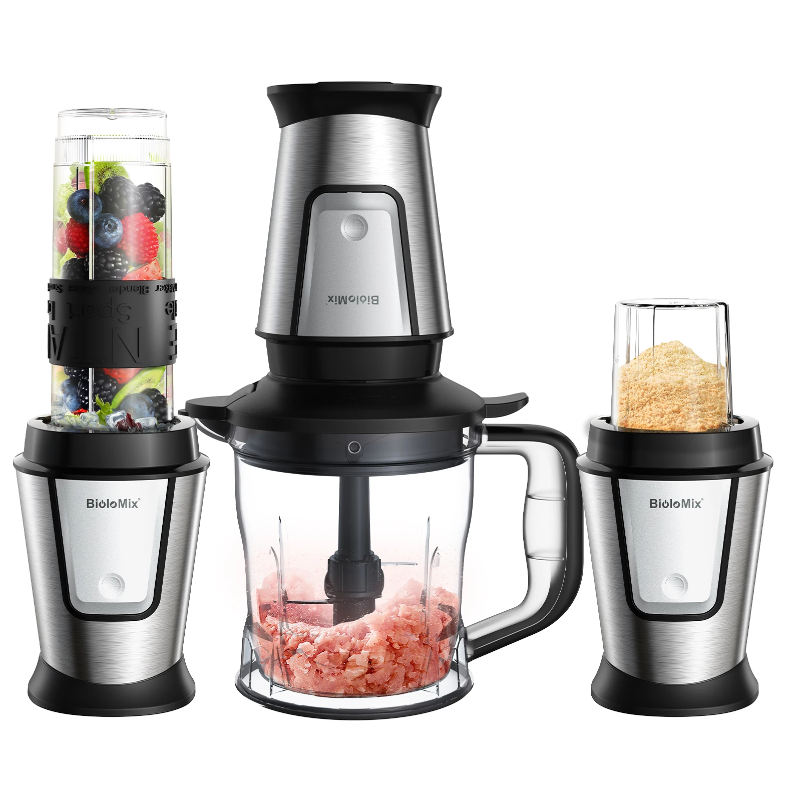Portable Food Processor Juicer Blender Smoothie Mixer Food Chopper Dry Grinder for Kitchen 700W 3-in-1 Multifunctional