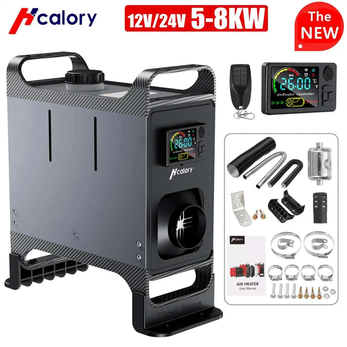 

Hcalory NEW 5-8KW All in One Unit 12V 24V Universal Car Heating Tool Diesel Air Heater Single Hole LCD Monitor Parking Warmer