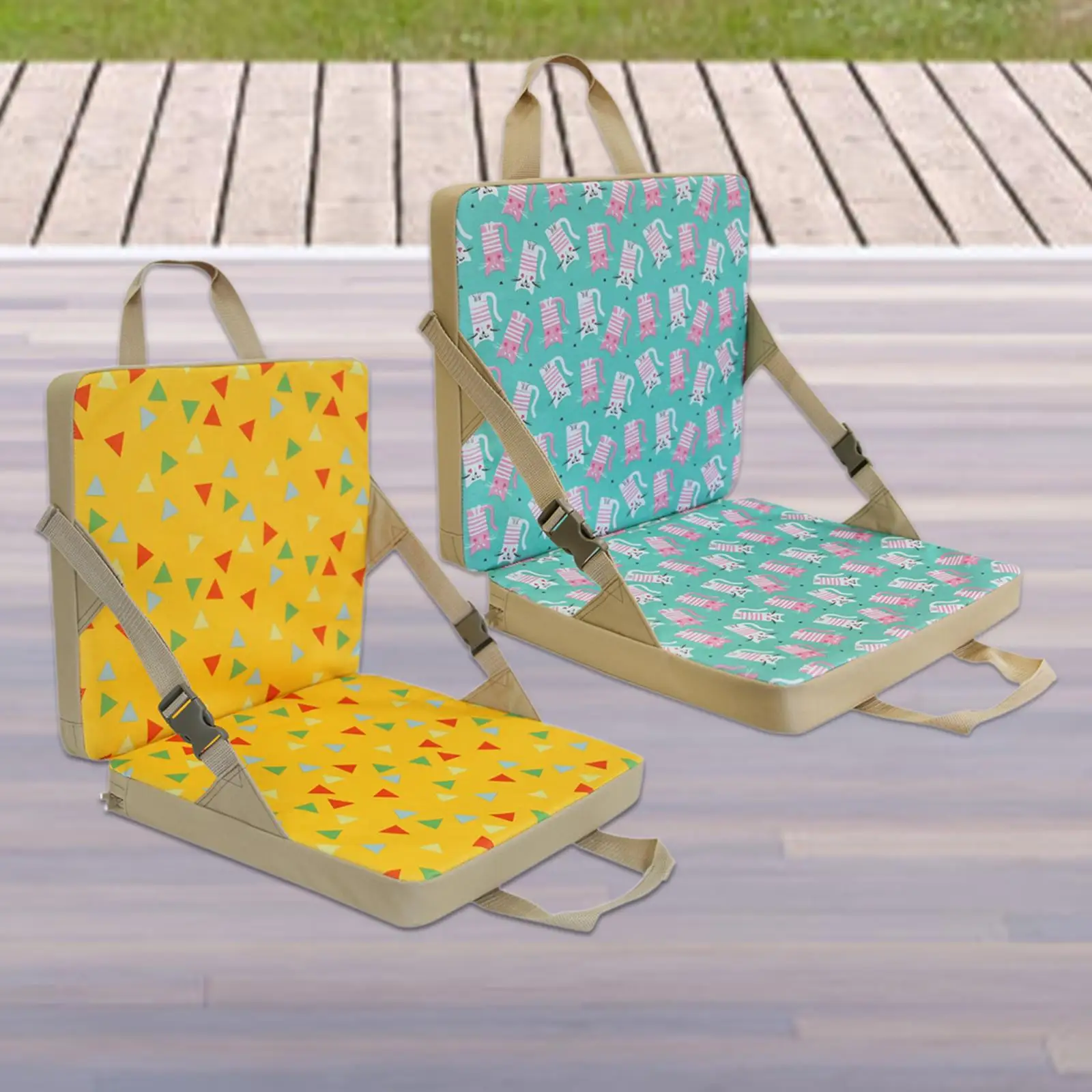 

Folding Seat Cushion Kids Lounge Chair with Backrest Camp Chair Beach Chair for Park Gym Stadium Garden Hiking Camping Accessory