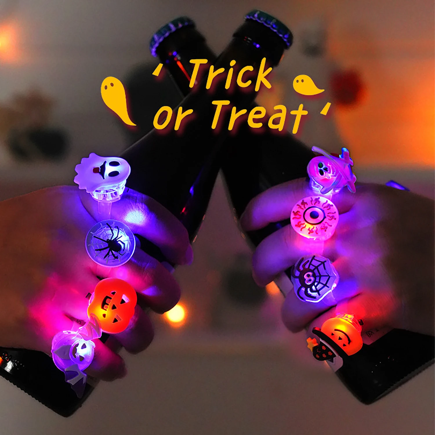 10-20 Pcs Glowing Rings LED Light Up Luminous Rings Party Halloween Ring Decorations Supplies Halloween Party Gifts