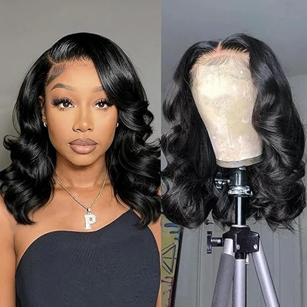

13x4 Glueless Pre Cut Lace Short Bob Body Wave Brazilian Human Hair 13x6 HD Lace Front Wig Curly Pre Plucked For Black Women