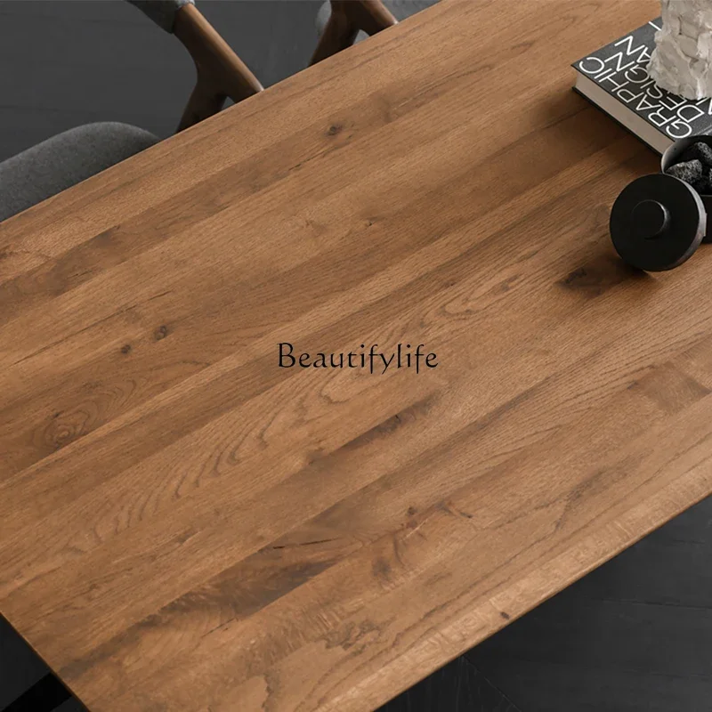0 طاولة طعام من خشب البلوط بتصميم صناعي مستطيل حديث من الشمال للشقق الصغيرة وطاولة من الخشب الصلب