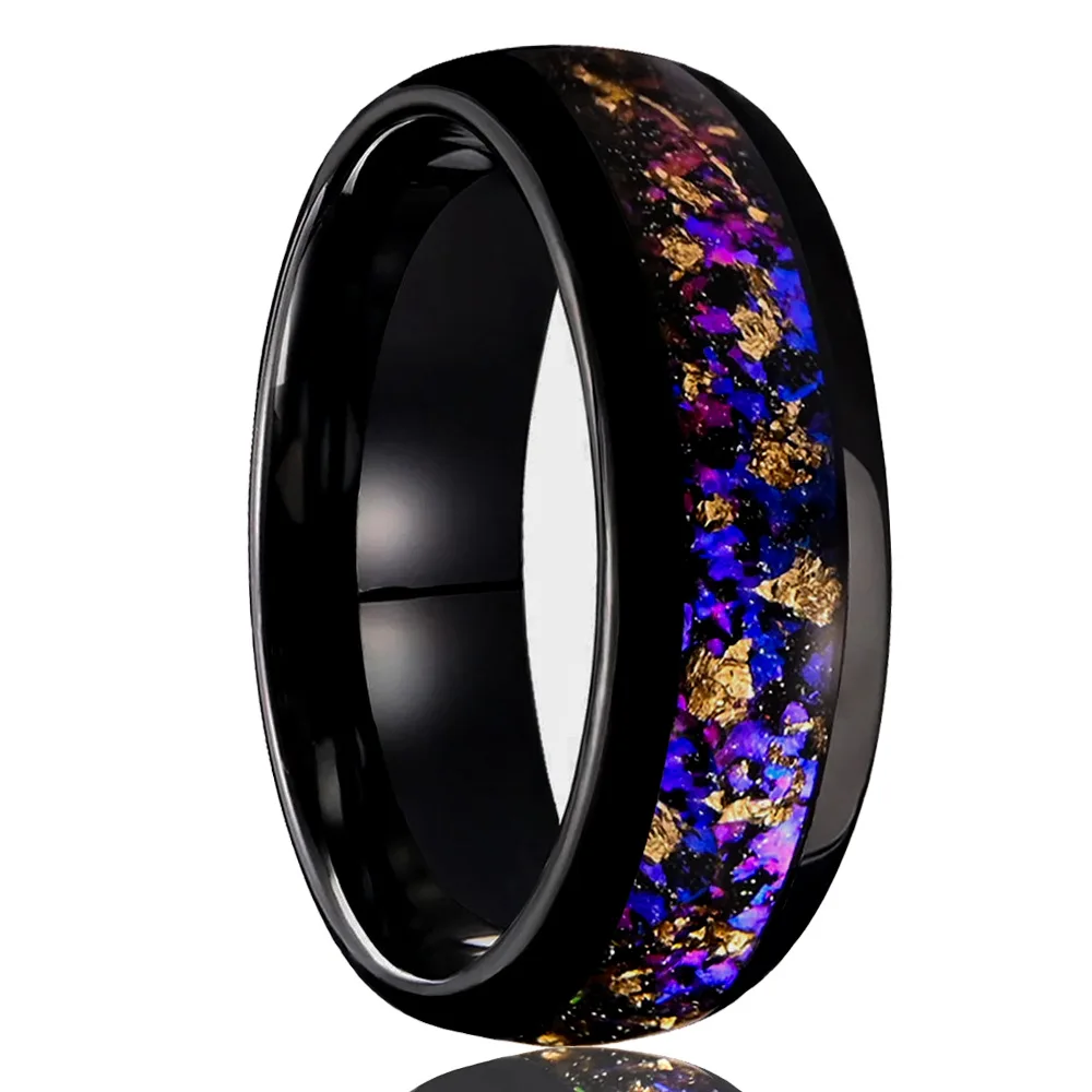 8mm Gold Leaf Blue Opal Inlaid Custom Couple Rings for Women Men Wedding Tungsten Rings for Engagement Fashion Gemstone Ring